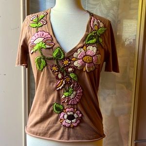 JOYSTICK  Johnny Was vintage top hand embroidered flowers/leaves . Size L
